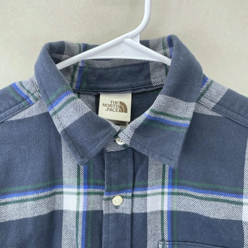 The North Face Plaid Flannel Button Down Shirt Mens S Blue Outdoor Hiking